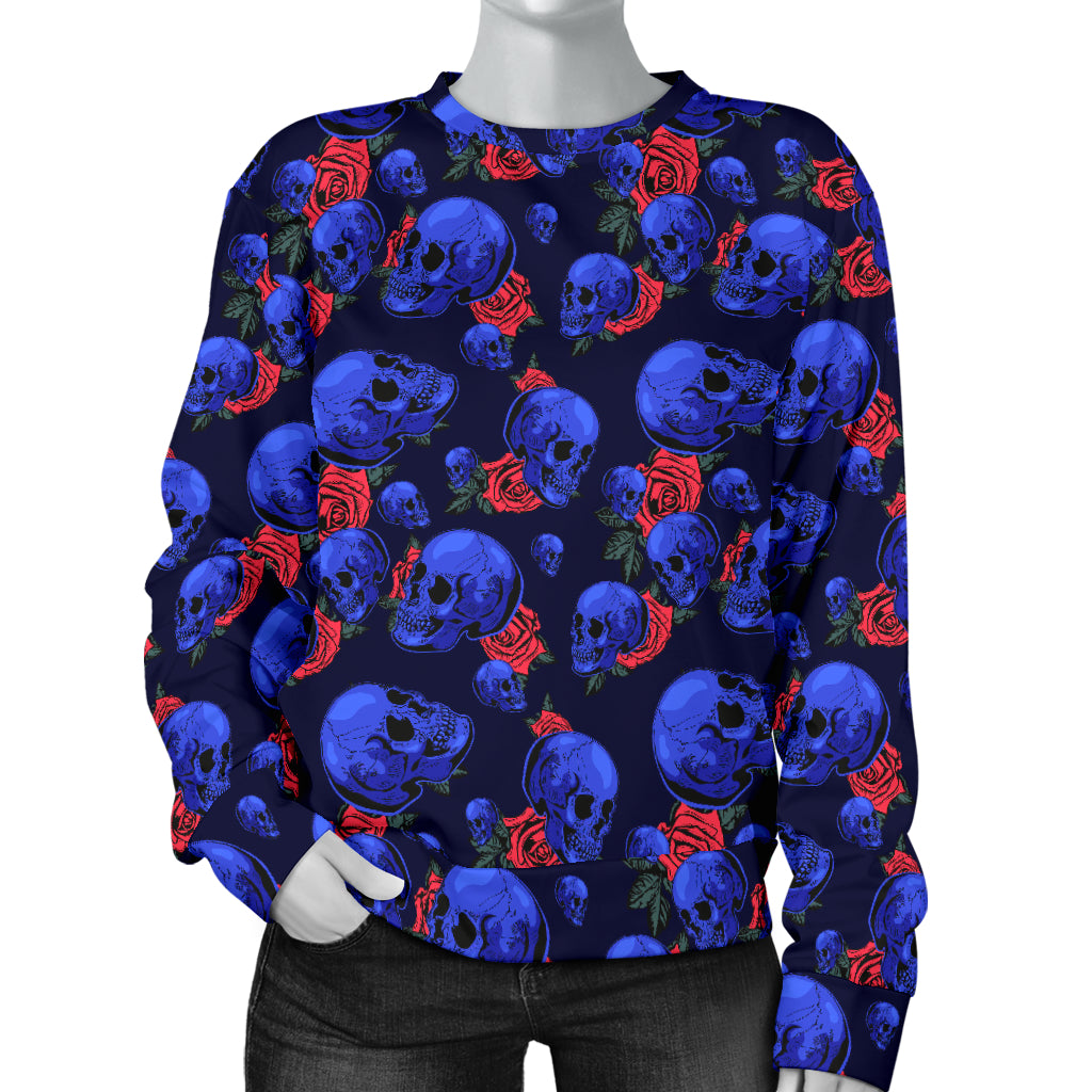 Skull Roses Neon Design Themed Print Women Long Sleeve Sweatshirt