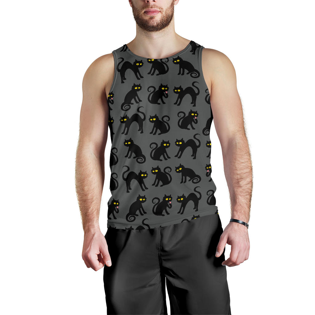 Black Cat Cute Print Pattern Men Tank Top
