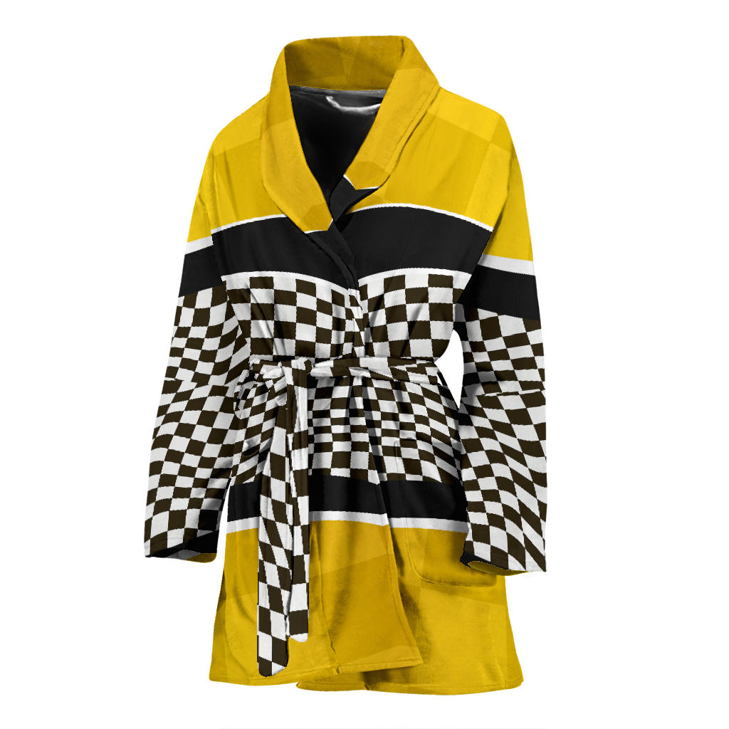 Checkered Pattern Print Design 02 Women Bathrobe