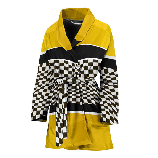 Checkered Pattern Print Design 02 Women Bathrobe