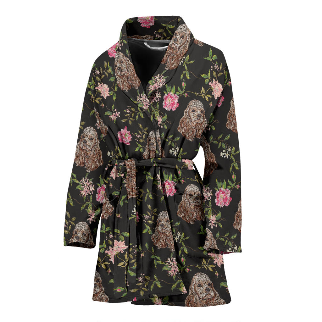 Cocker Pattern Print Design 03 Women Bathrobe