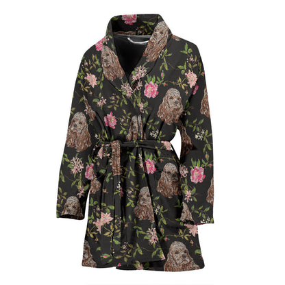 Cocker Pattern Print Design 03 Women Bathrobe