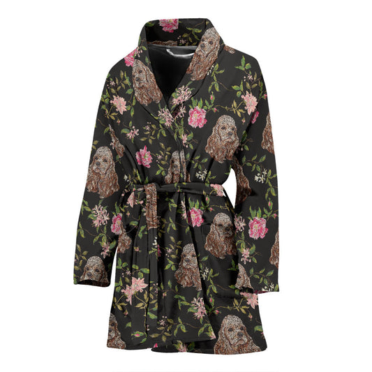 Cocker Pattern Print Design 03 Women Bathrobe