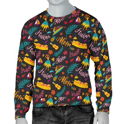 Aloha Hawaii Summer Design Themed Print Men Long Sleeve Sweatshirt