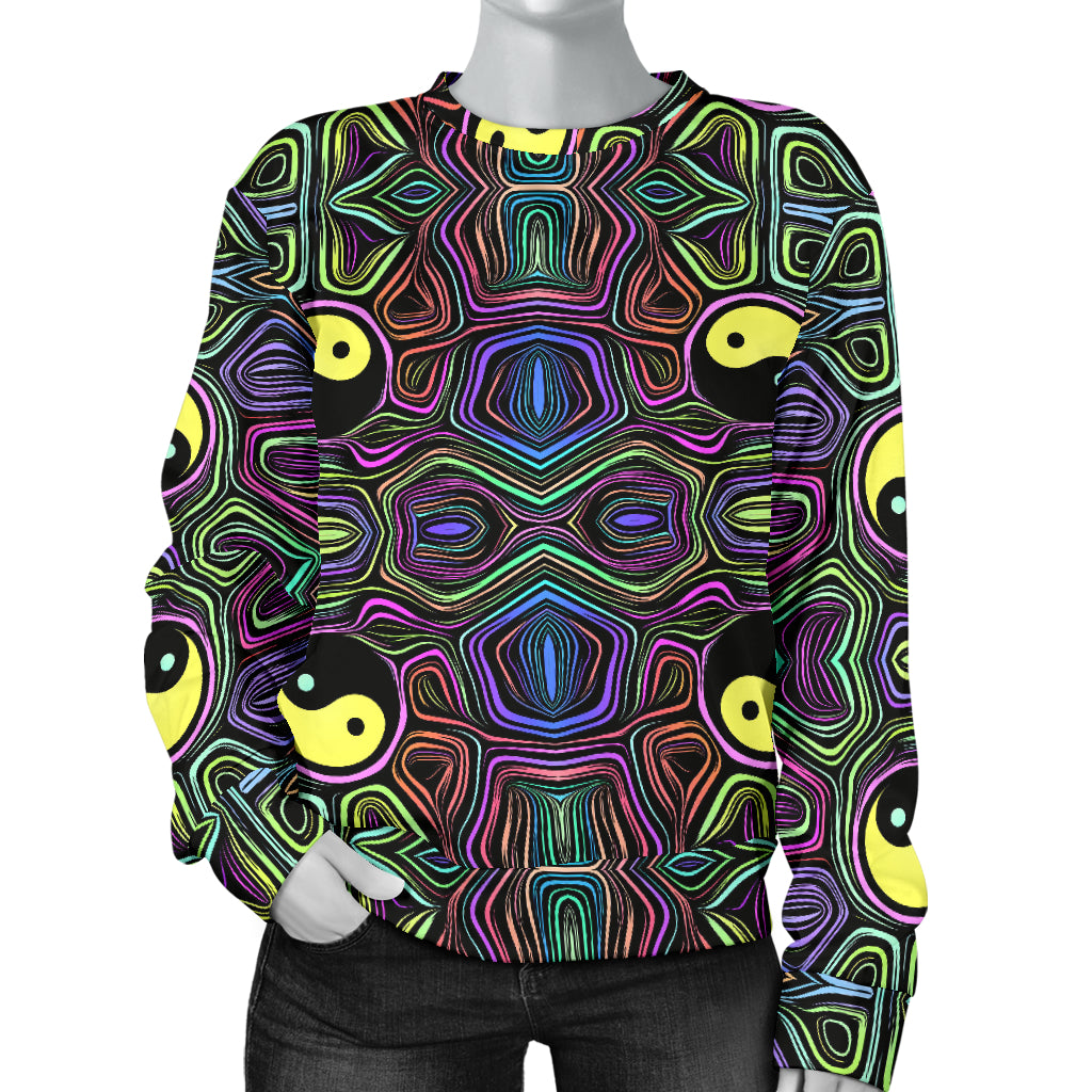 Yin Yang Neon Color Design Print Women Long Sleeve Sweatshirt