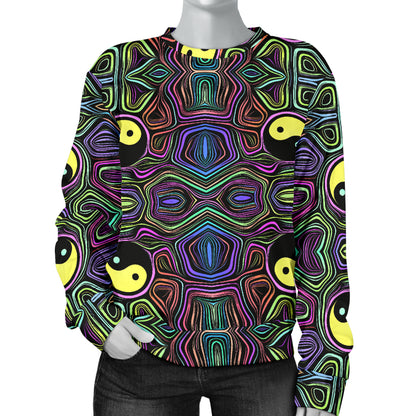 Yin Yang Neon Color Design Print Women Long Sleeve Sweatshirt