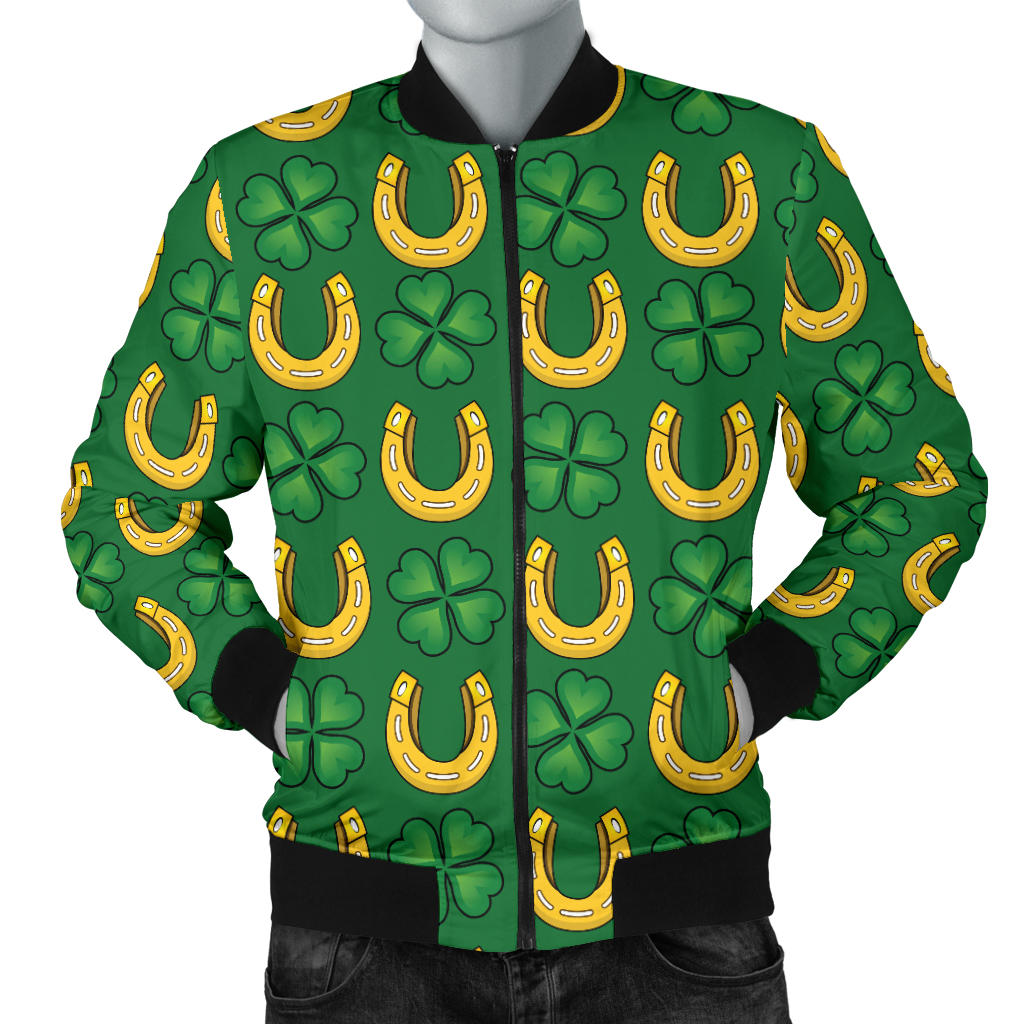 Shamrock Horseshoes Print Pattern Men Bomber Jacket
