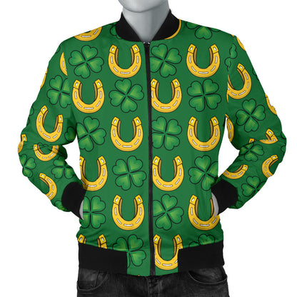 Shamrock Horseshoes Print Pattern Men Bomber Jacket