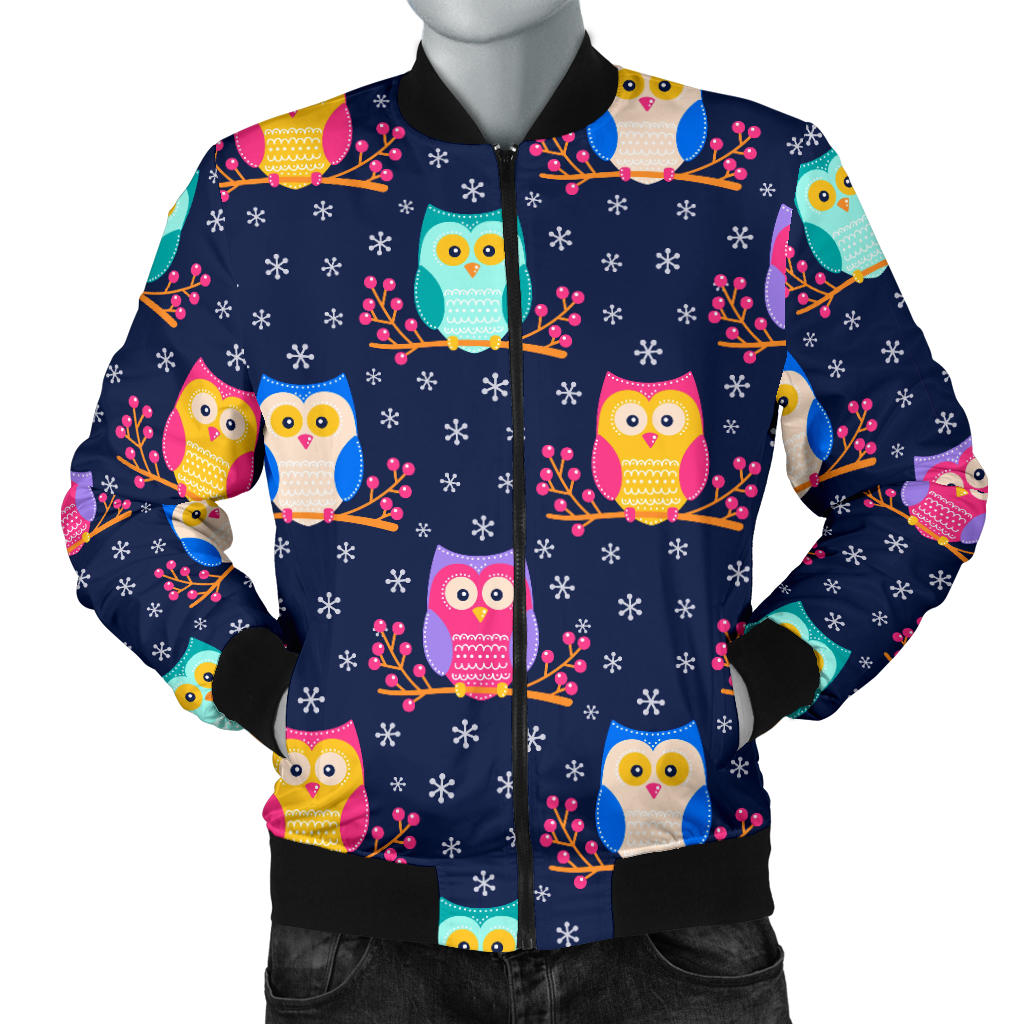Owl Cute Themed Design Print Men Bomber Jacket
