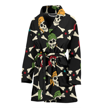 Pirate Pattern Print Design A01 Women Bathrobe