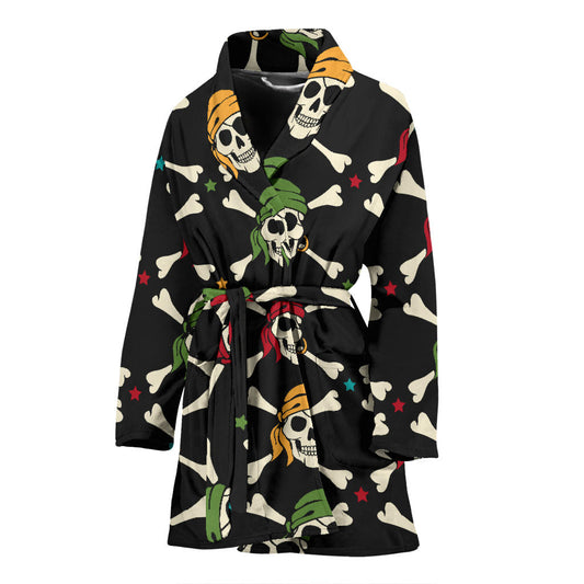 Pirate Pattern Print Design A01 Women Bathrobe