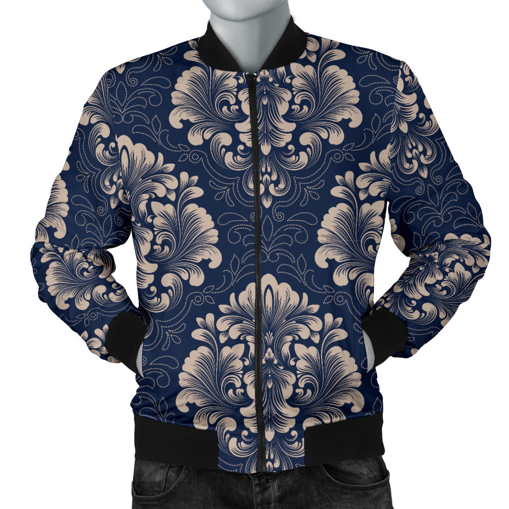 Damask Blue Luxury Print Pattern Men Bomber Jacket
