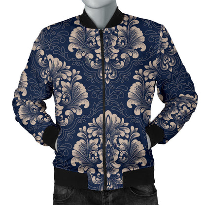 Damask Blue Luxury Print Pattern Men Bomber Jacket