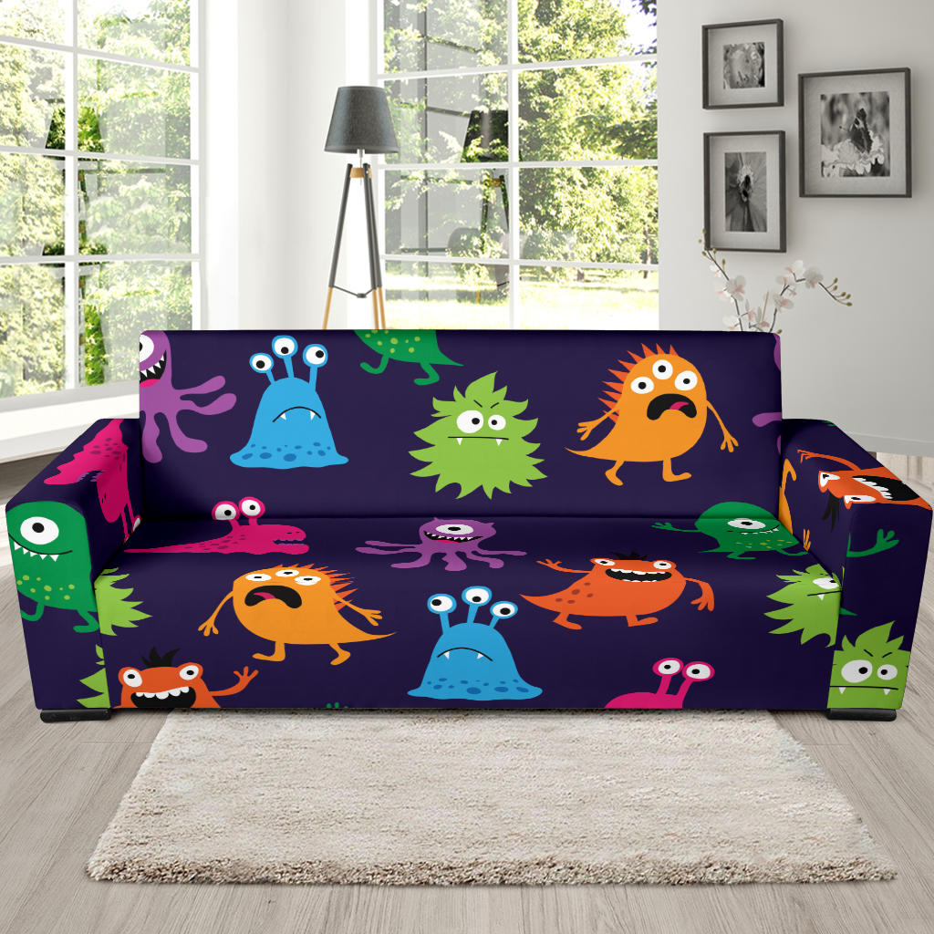 Monster Cartoon Pattern Print Design 02 Sofa Slipcover