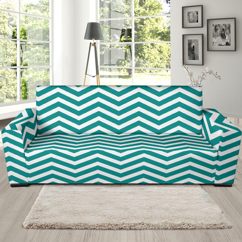 Chevron Teal Pattern Print Design 02 Sofa Slipcover