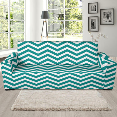 Chevron Teal Pattern Print Design 02 Sofa Slipcover