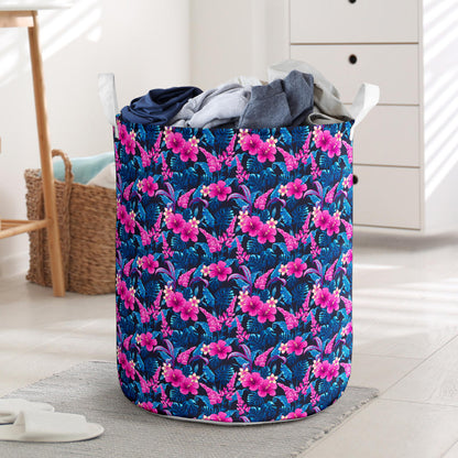 Tropical Folower Pink Themed Print Laundry Basket