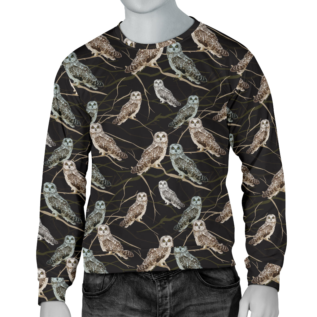 Owl Branch Themed Design Print Men Long Sleeve Sweatshirt
