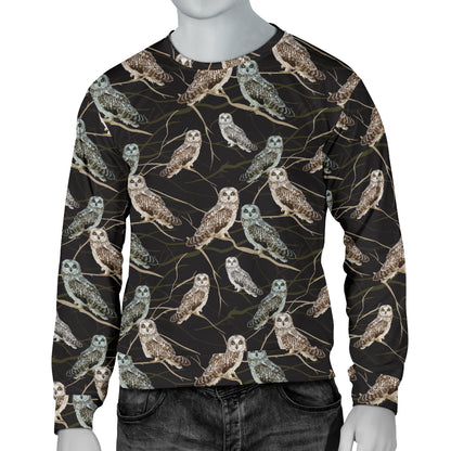 Owl Branch Themed Design Print Men Long Sleeve Sweatshirt