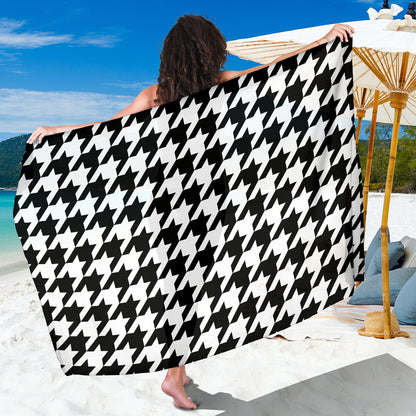 Houndstooth Black White Pattern Print Design 05 Sarong Pareo Wrap