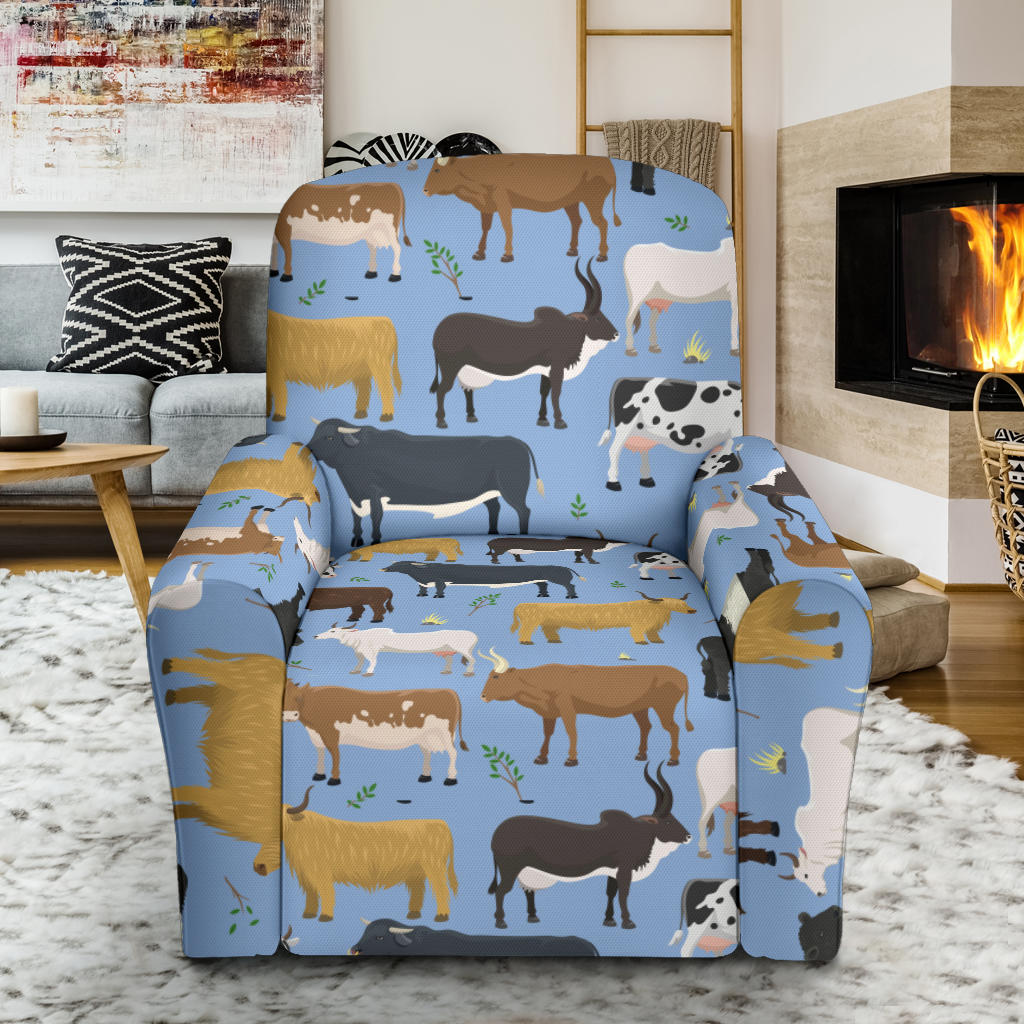 Cattle Pattern Print Design 02 Recliner Slipcover with Pocket