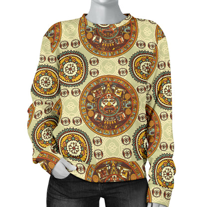Calendar Aztec Themed Print Pattern Women Long Sleeve Sweatshirt