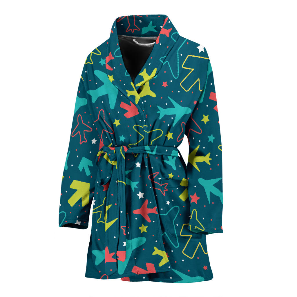 Airplane Pattern Print Design 05 Women Bathrobe