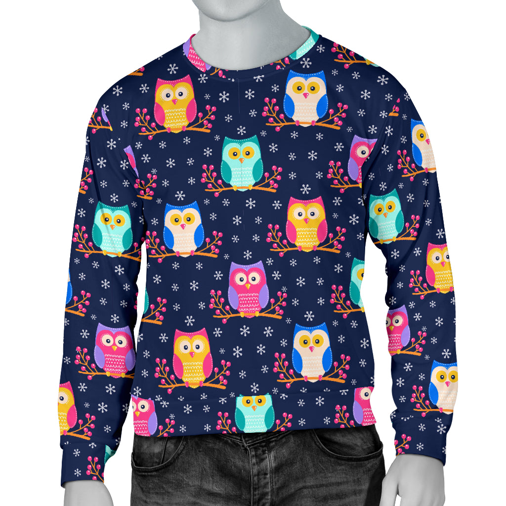 Owl Cute Themed Design Print Men Long Sleeve Sweatshirt