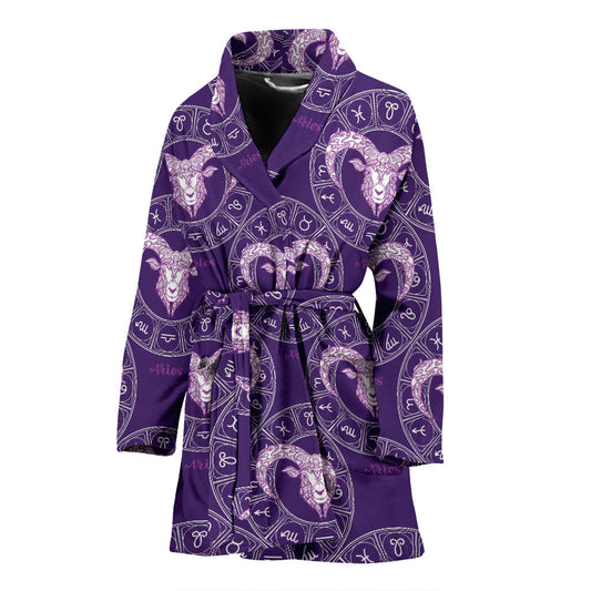 Aries Zodiac Pattern Print Design 02 Women Bathrobe