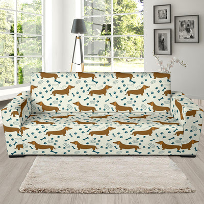 Dachshund Pattern Print Design 01 Sofa Slipcover