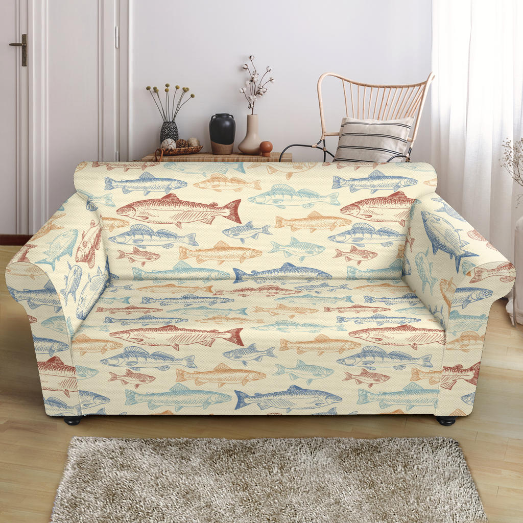 Salmon Fish Print Design LKS302 Loveseat Couch Slipcover