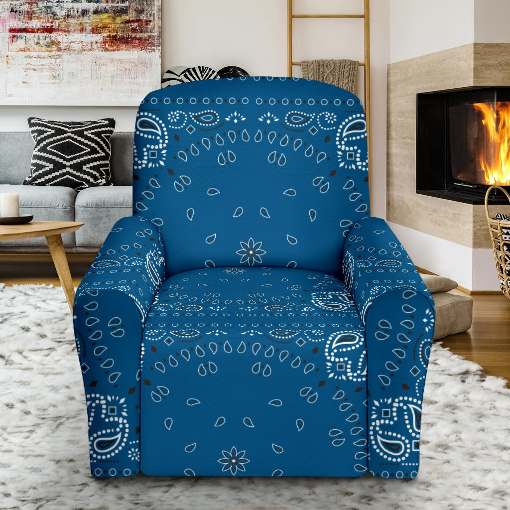 Bandana Blue Print Design LKS301 Recliner Slipcover with Pocket
