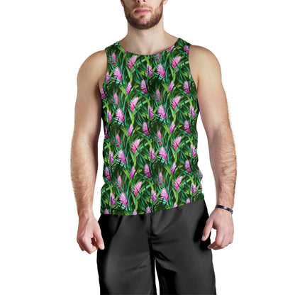 Tropical Folower Pink Heliconia Print Men Tank Top