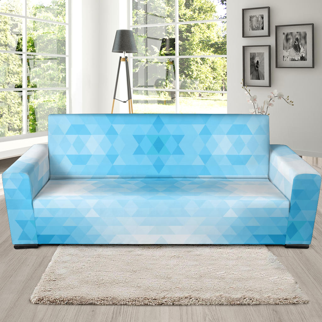 Geometric Blue Pattern Print Design 01 Sofa Slipcover