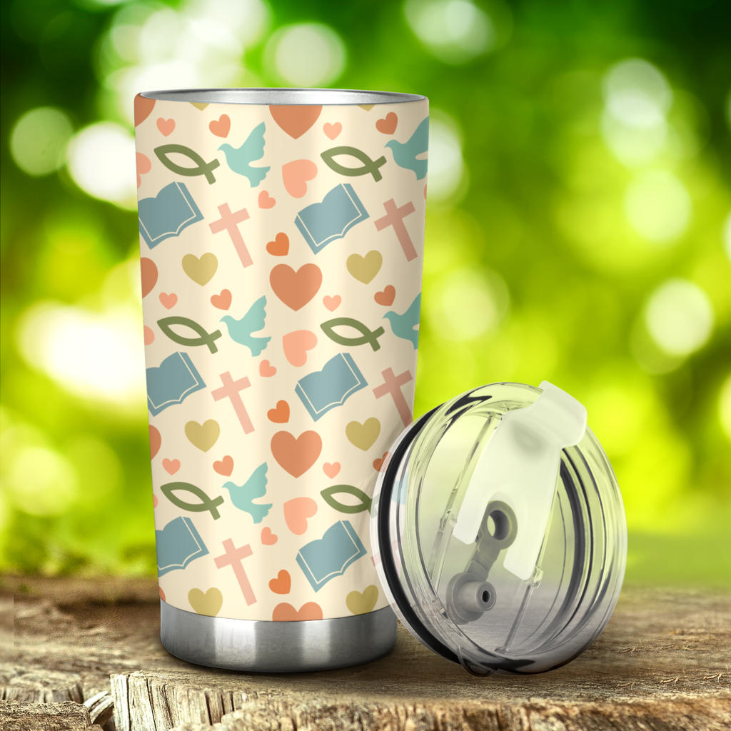 Christian Symbol Pattern Tumbler