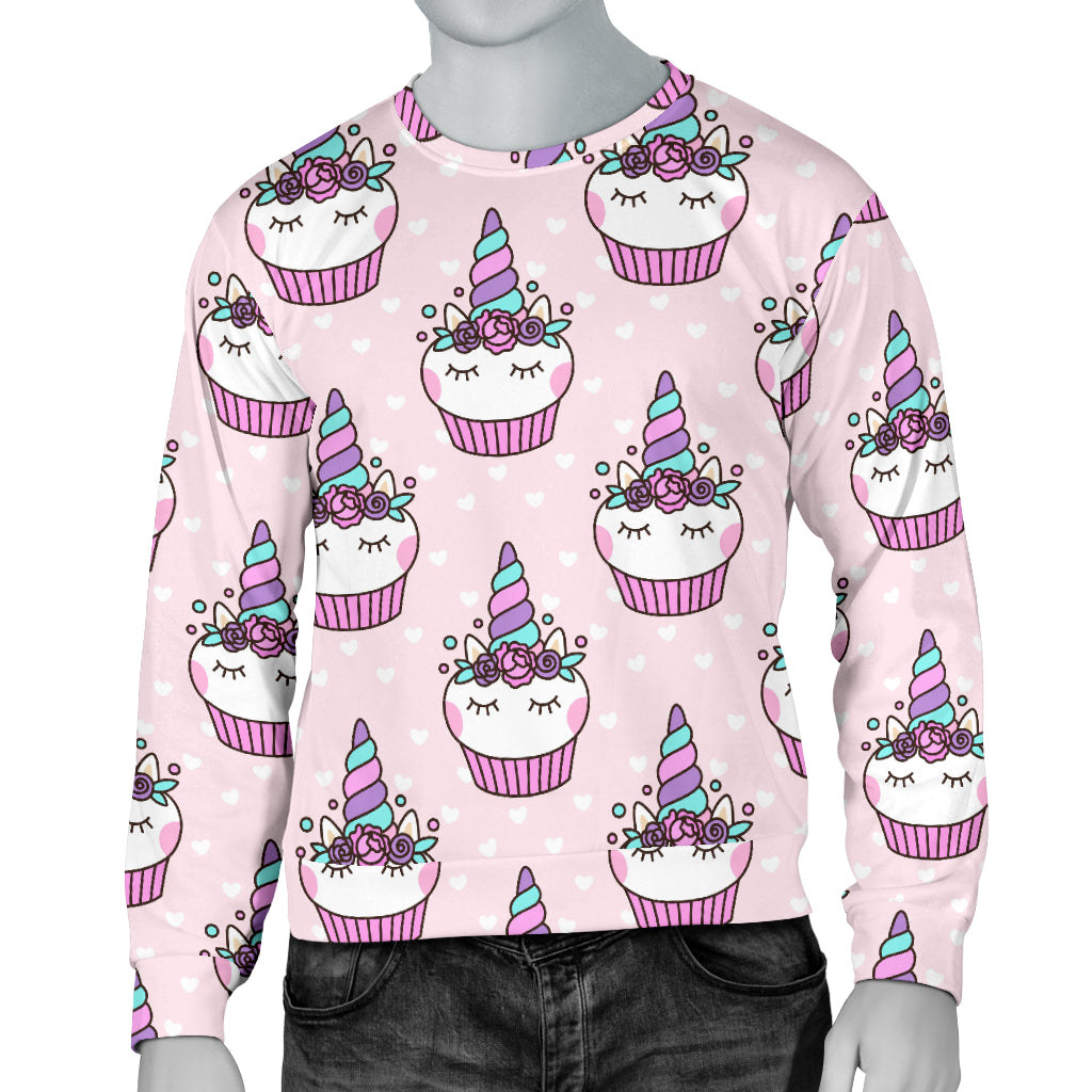 Cupcakes Unicorn Print Pattern Men Long Sleeve Sweatshirt