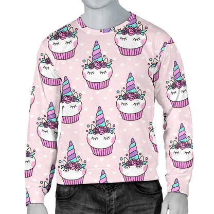 Cupcakes Unicorn Print Pattern Men Long Sleeve Sweatshirt