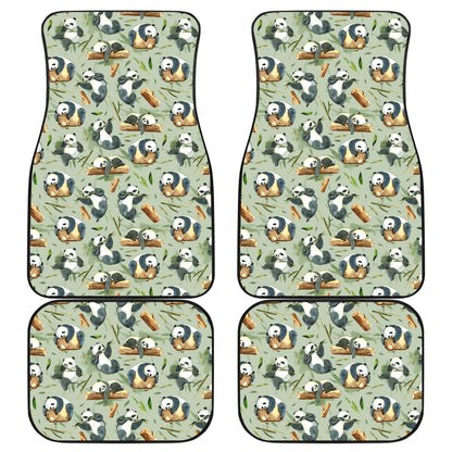 Panda Bear Design Bamboo Print Car Floor Mats Front Back