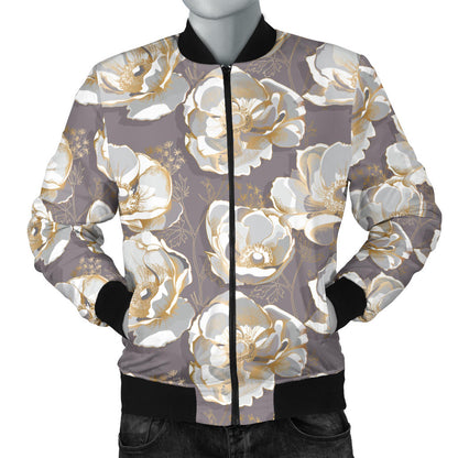 Elegant Grey Flower Print Men Bomber Jacket