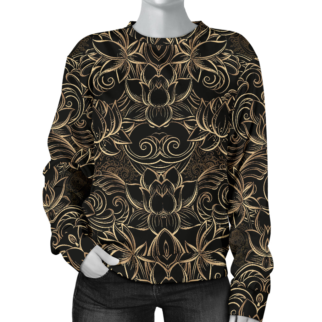 Lotus Gold Mandala Design Themed Women Long Sleeve Sweatshirt