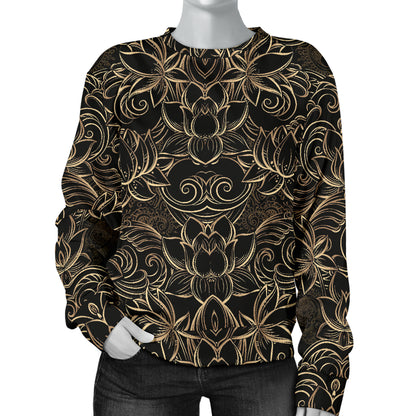 Lotus Gold Mandala Design Themed Women Long Sleeve Sweatshirt