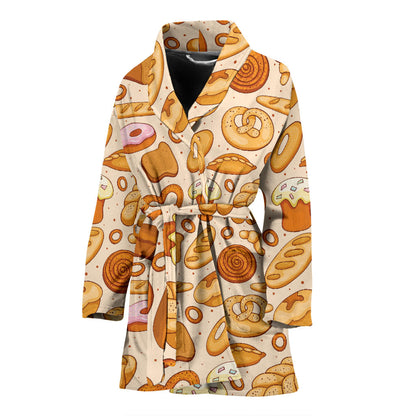 Bread Pattern Print Design 01 Women Bathrobe