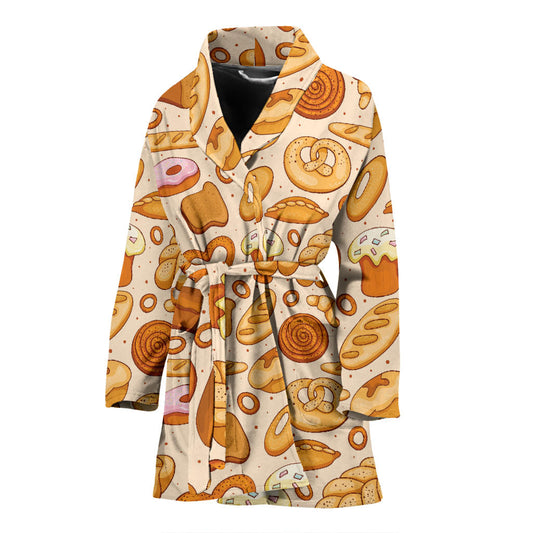 Bread Pattern Print Design 01 Women Bathrobe