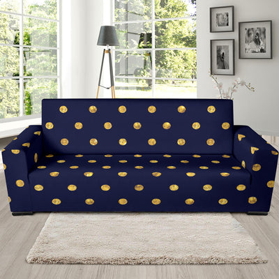 Polka Dot Gold Blue Pattern Print Design 02 Sofa Slipcover