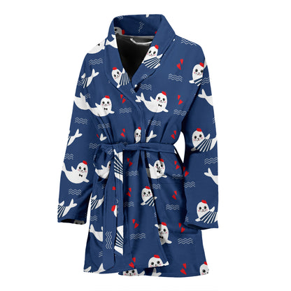 Sea Lion Print Design LKS403 Women Bathrobe