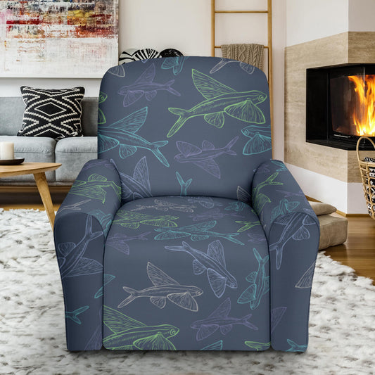 Flying Fish Pattern Print Design 02 Recliner Slipcover with Pocket