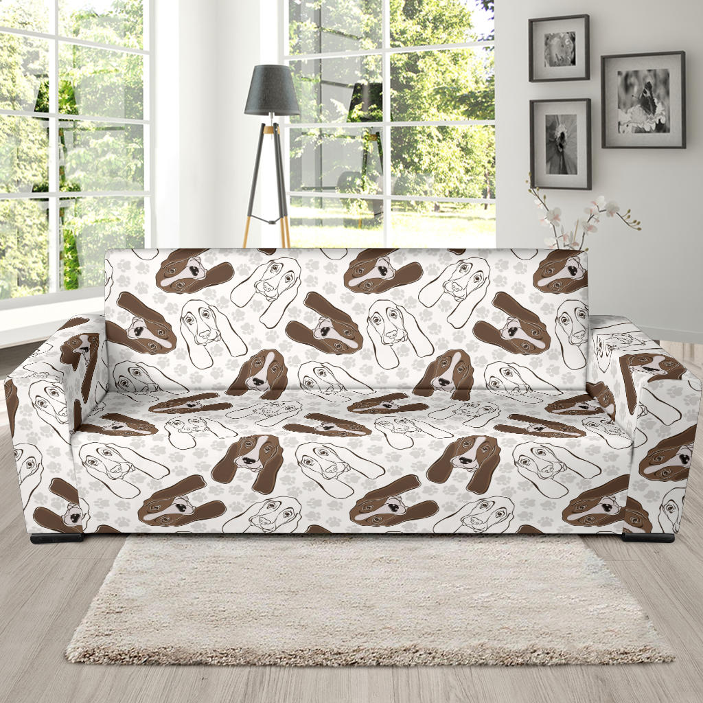 Basset Hound Pattern Print Design 01 Sofa Slipcover