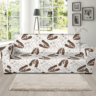 Basset Hound Pattern Print Design 01 Sofa Slipcover