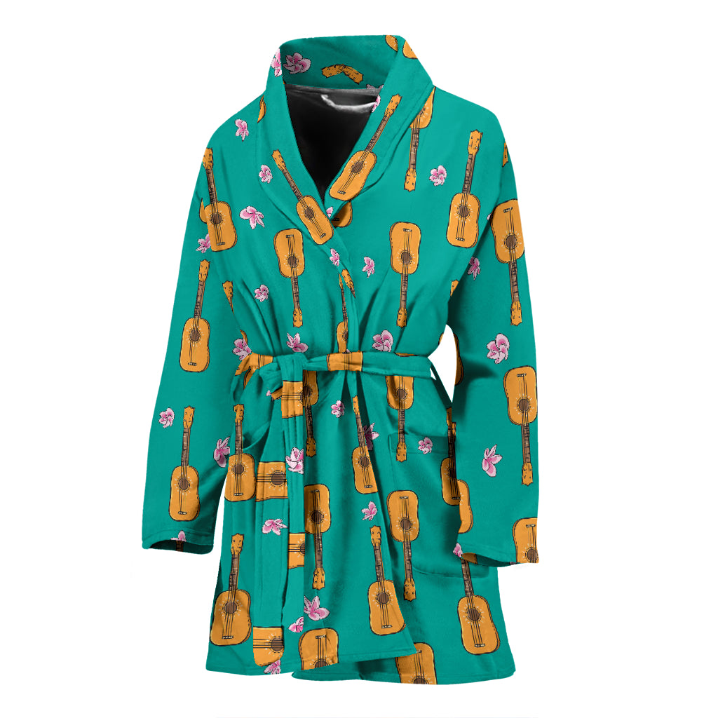 Ukulele Print Design LKS403 Women Bathrobe