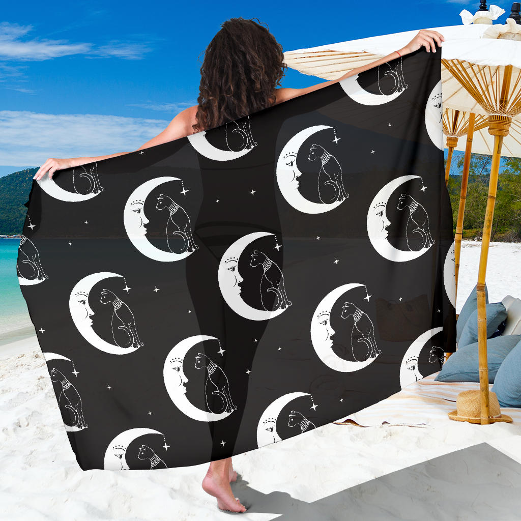 Moon with Cat Pattern Print Design 04 Sarong Pareo Wrap